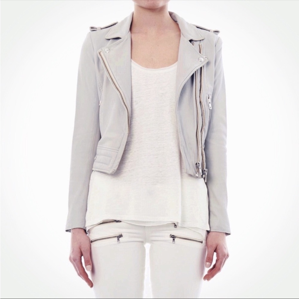 IRO 'Luiga' Gray Leather Cropped Moto Jacket